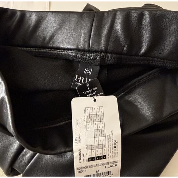 HUE Faux Leather Leggings M Black Split Hem NWT $48 - Picture 10 of 10